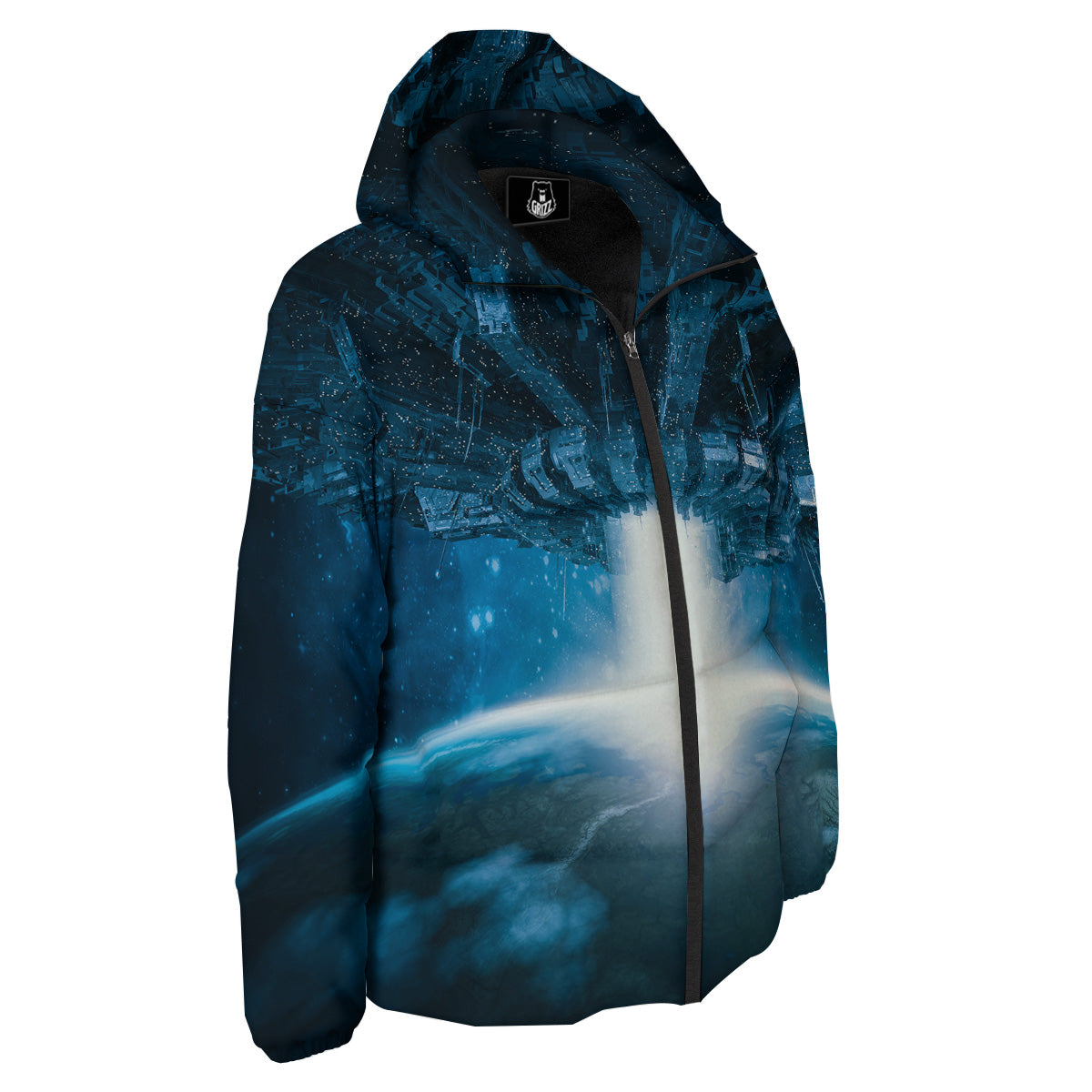 Planetary Invasion Print Down Jacket-grizzshop