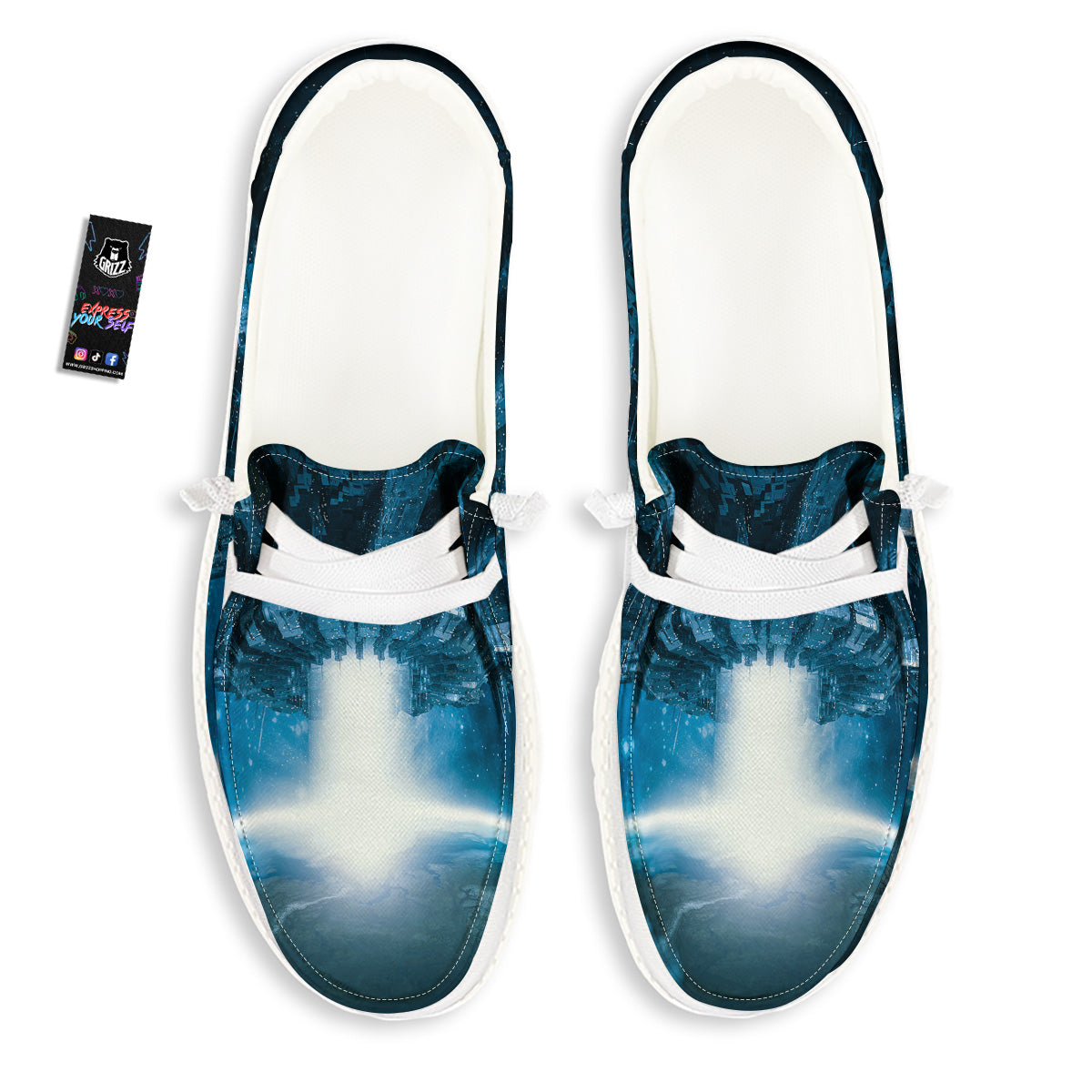 Planetary Invasion Print White Loafers-grizzshop