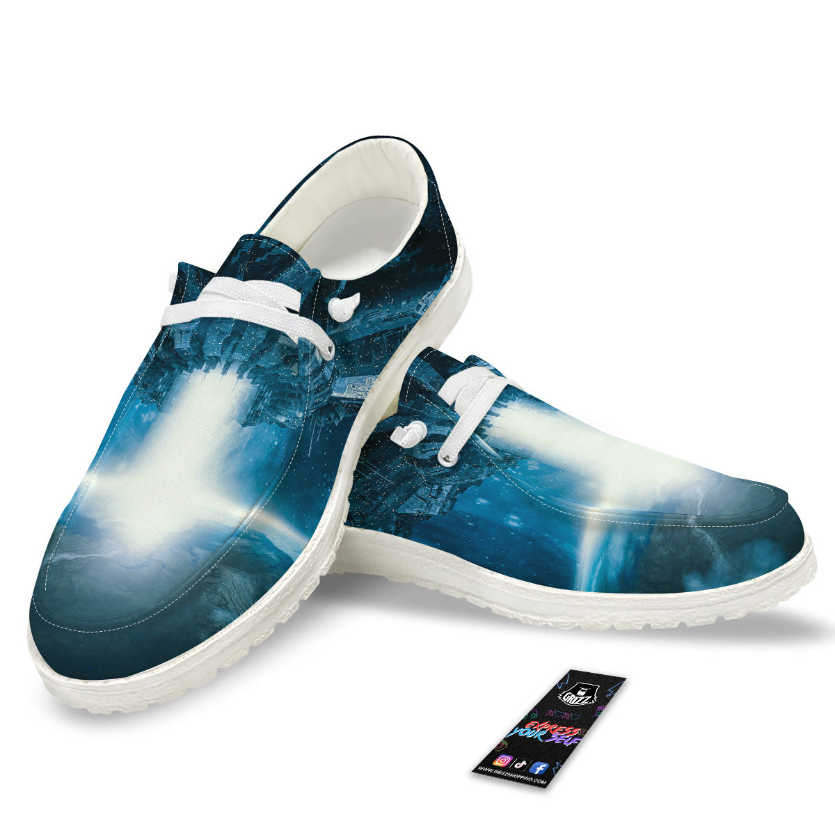 Planetary Invasion Print White Loafers-grizzshop
