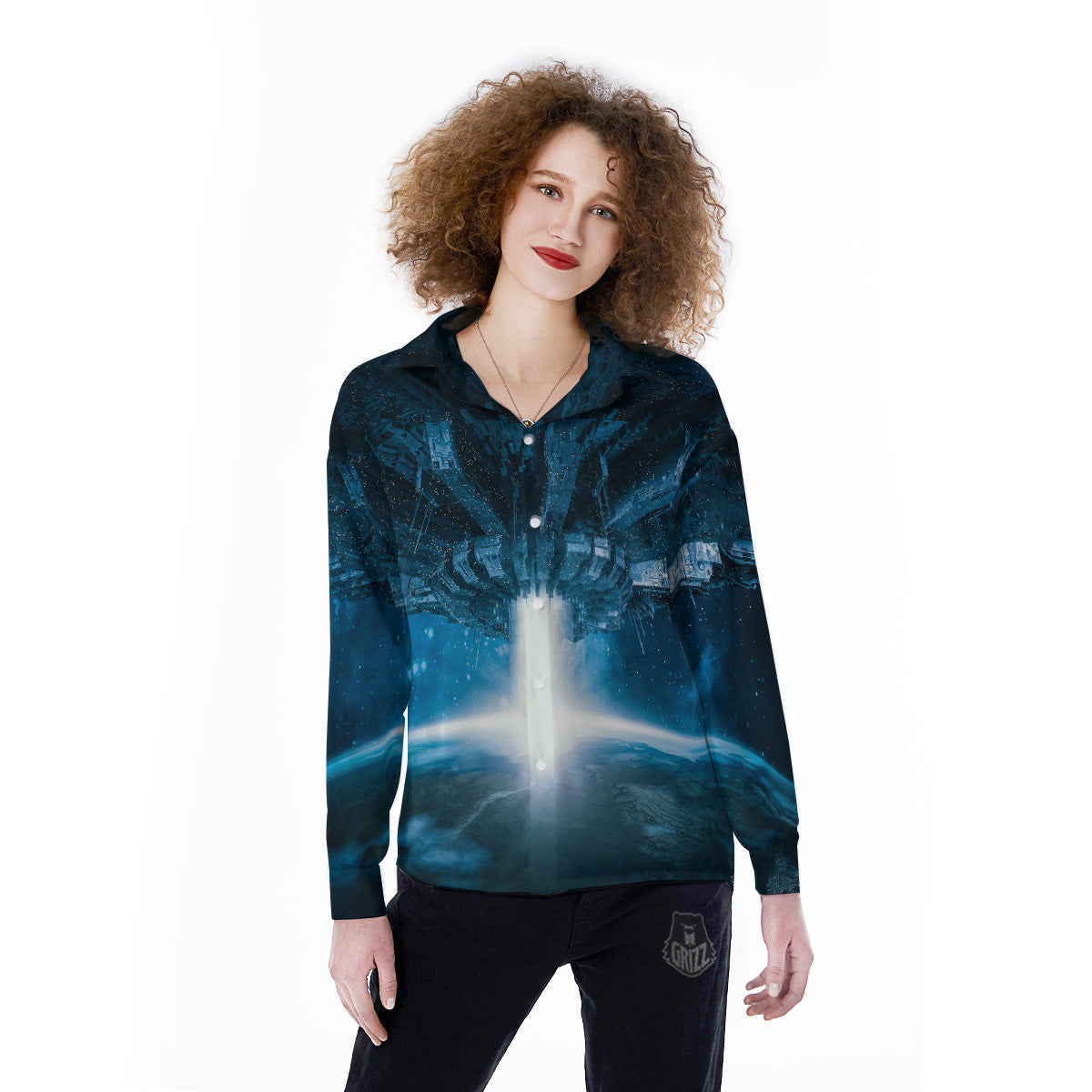 Planetary Invasion Print Women's Long Sleeve Shirts-grizzshop