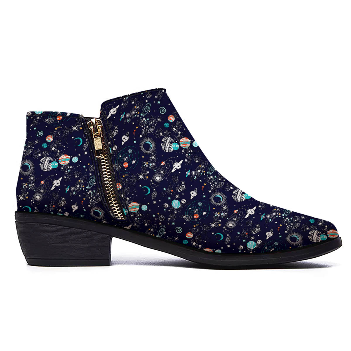 Planets And Constellations Print Pattern Ankle Boots-grizzshop