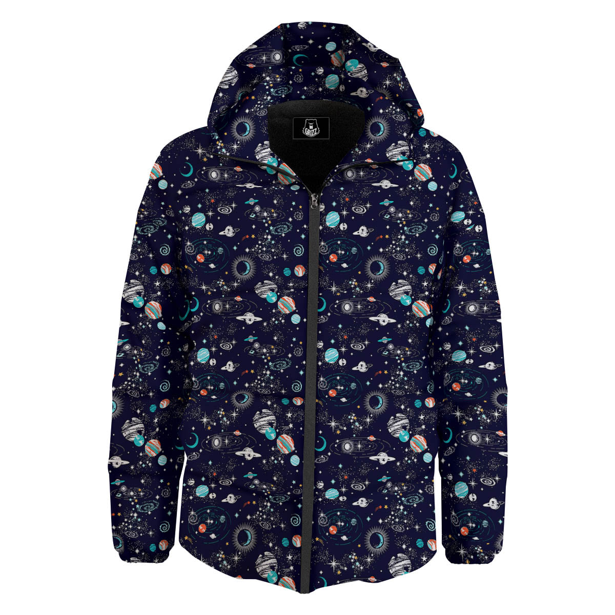 Planets And Constellations Print Pattern Down Jacket-grizzshop
