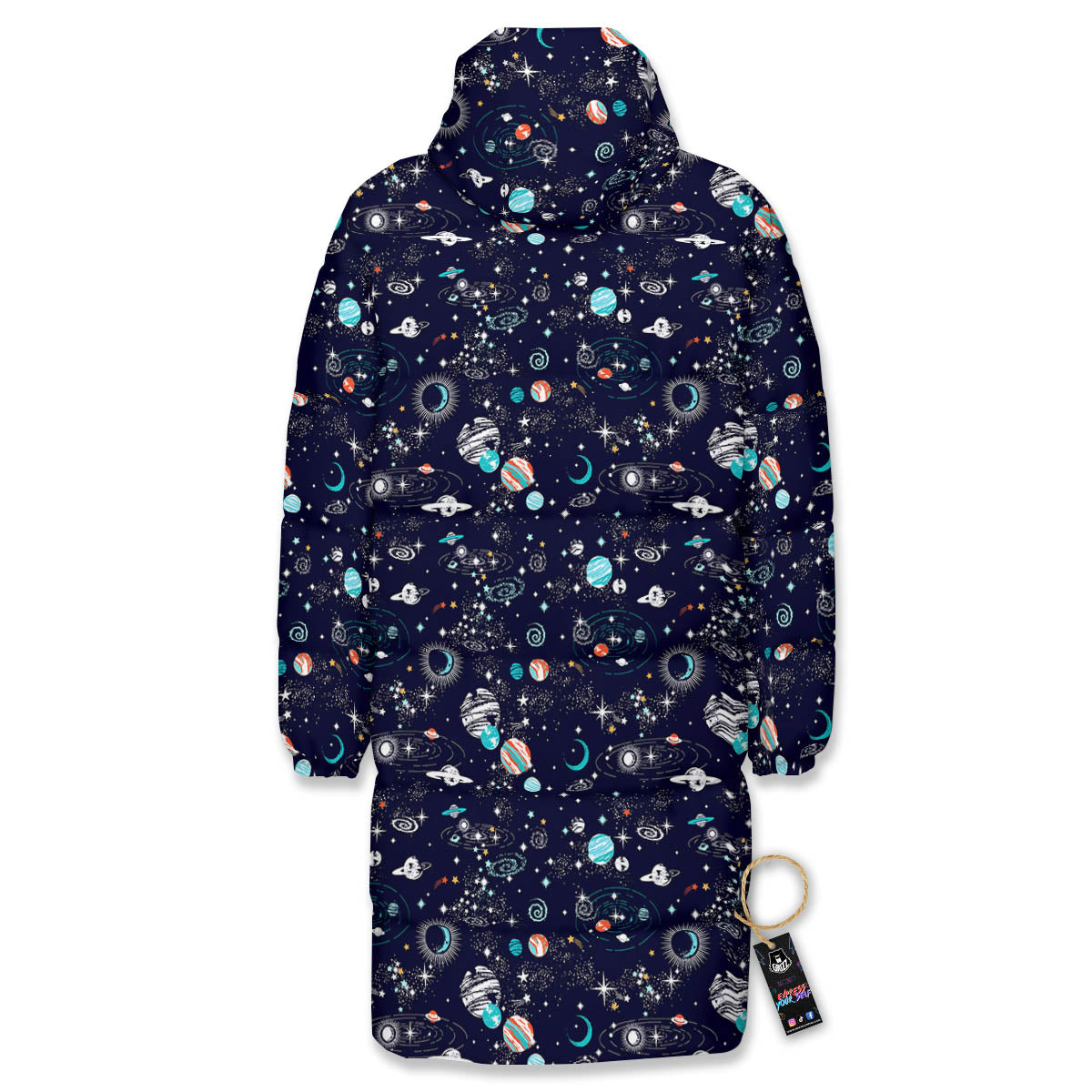 Planets And Constellations Print Pattern Long Down Jacket-grizzshop