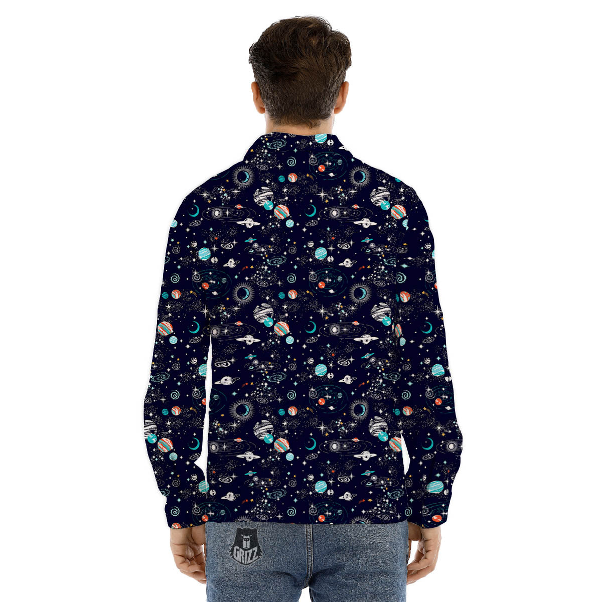 Planets And Constellations Print Pattern Men's Dress Shirts-grizzshop