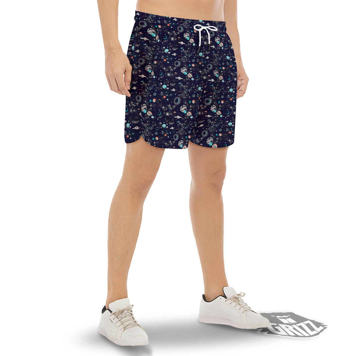 Planets And Constellations Print Pattern Men's Gym Shorts-grizzshop