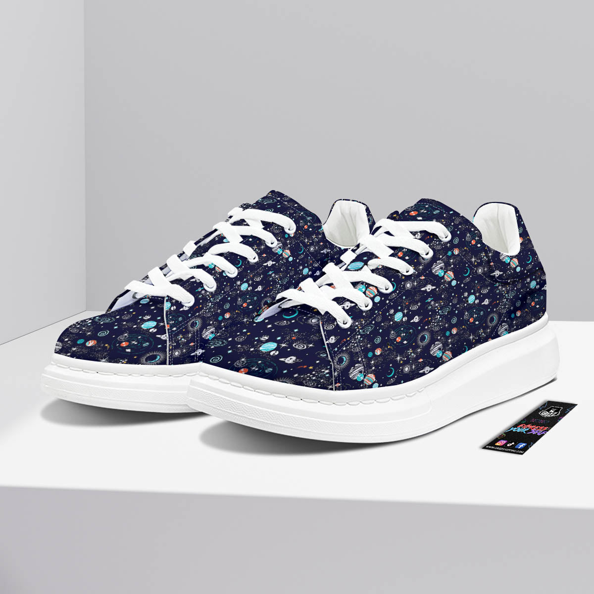 Planets And Constellations Print Pattern Platform Shoes-grizzshop