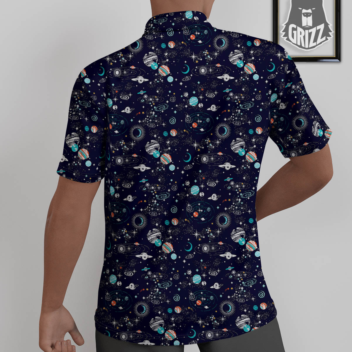 Planets And Constellations Print Pattern Untucked Shirts-grizzshop