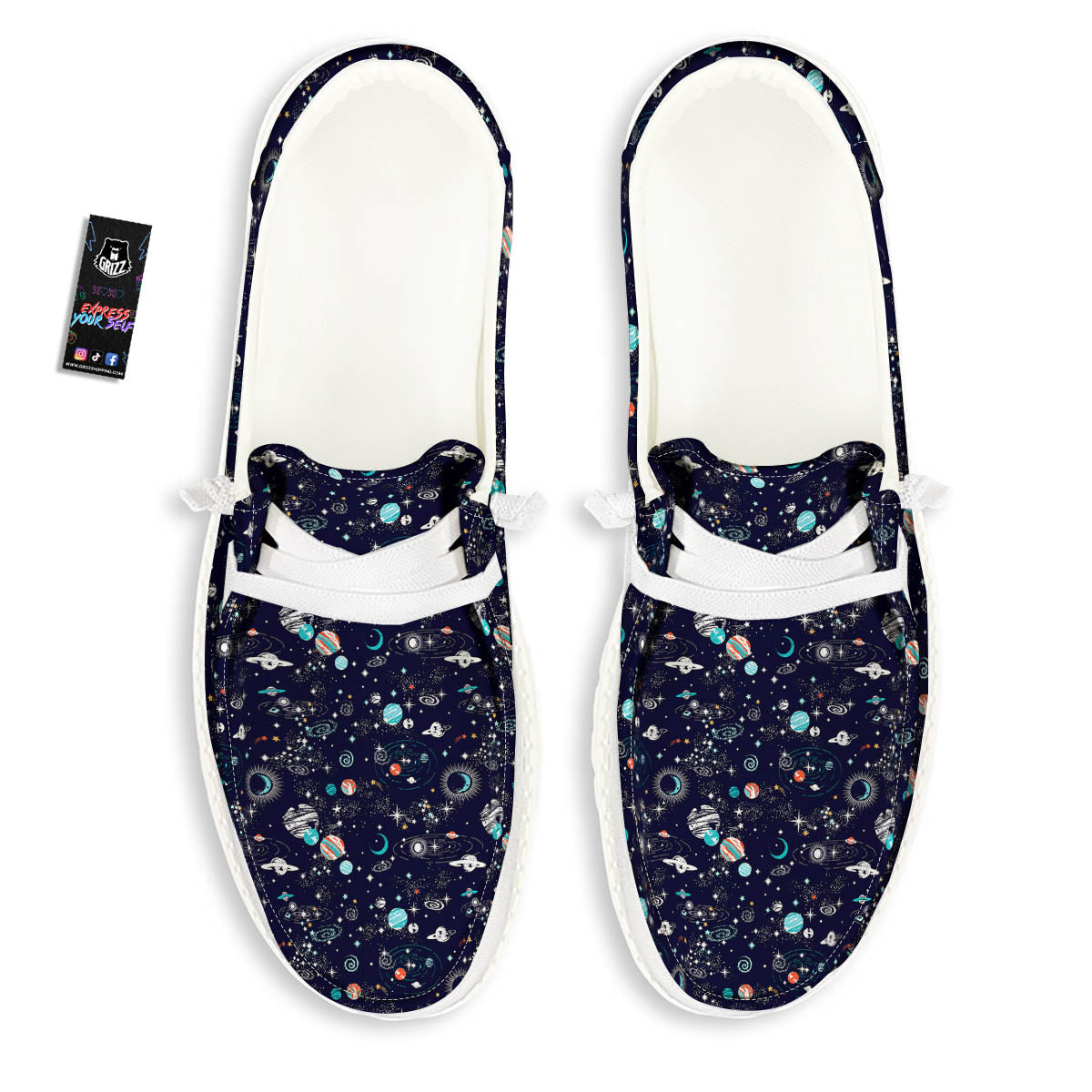 Planets And Constellations Print Pattern White Loafers-grizzshop