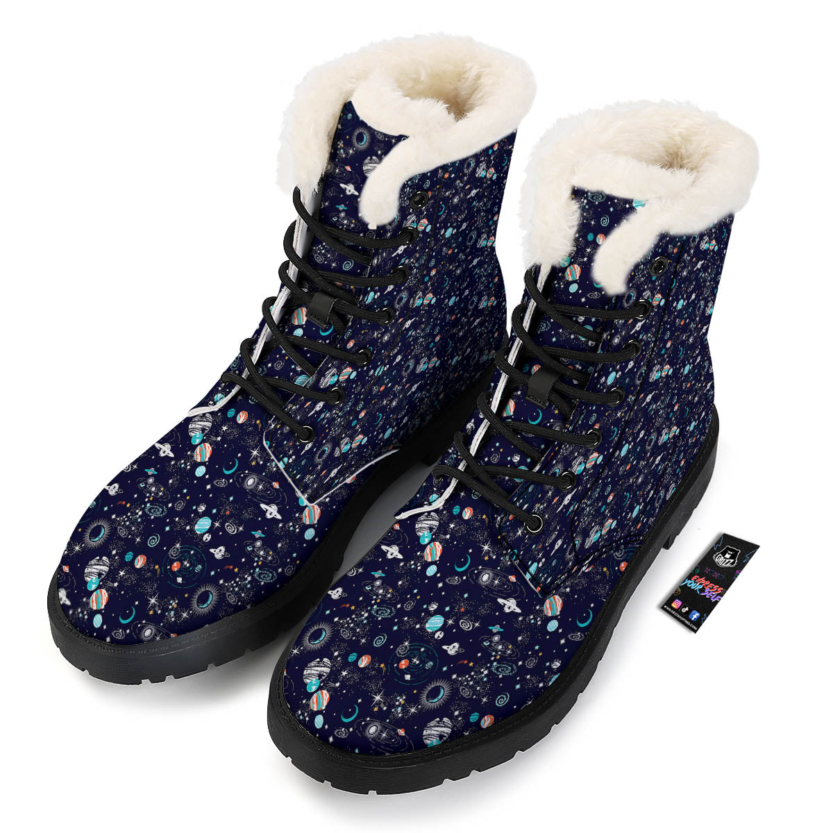 Planets And Constellations Print Pattern Winter Boots-grizzshop