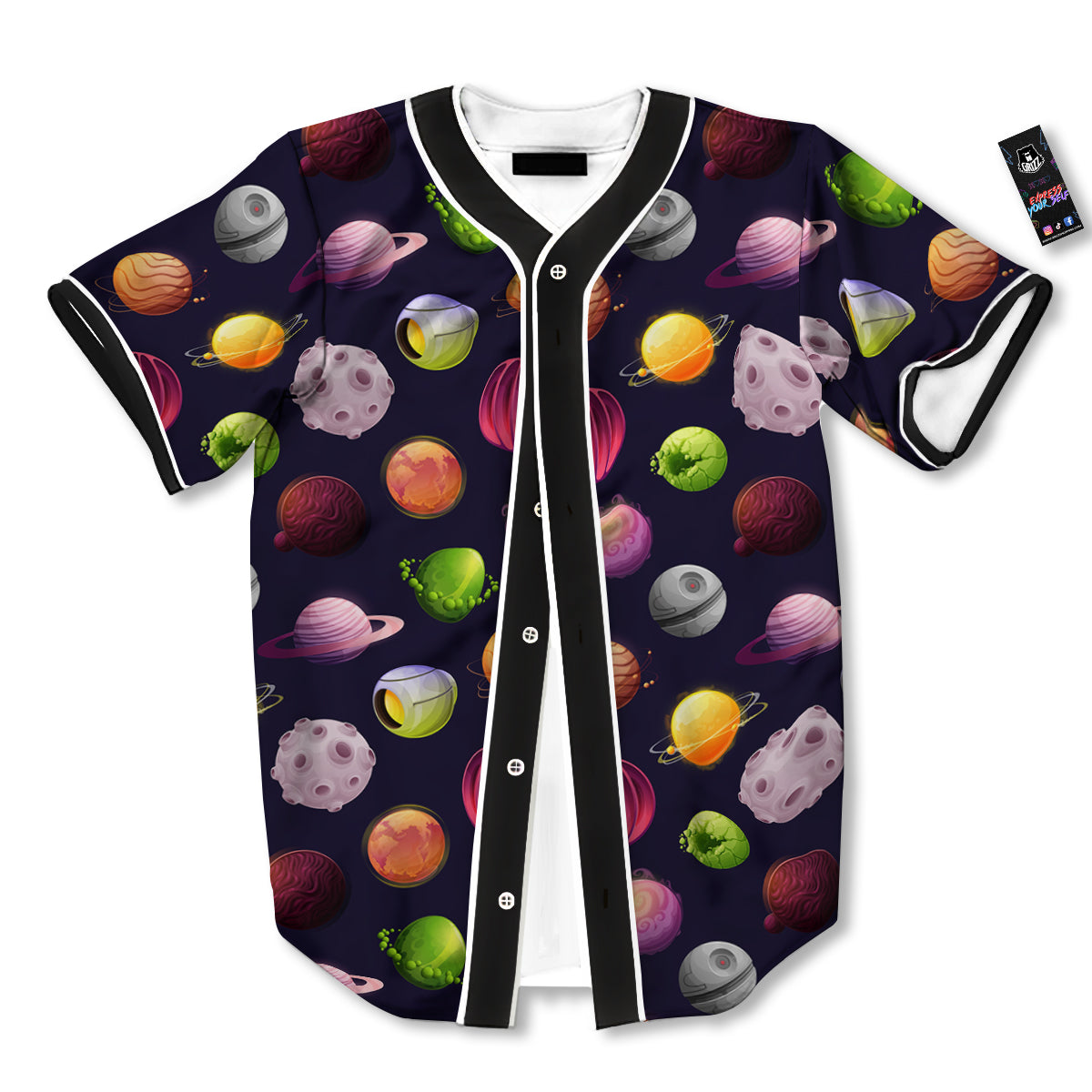 Planets And Stars Print Pattern Baseball Jersey-grizzshop