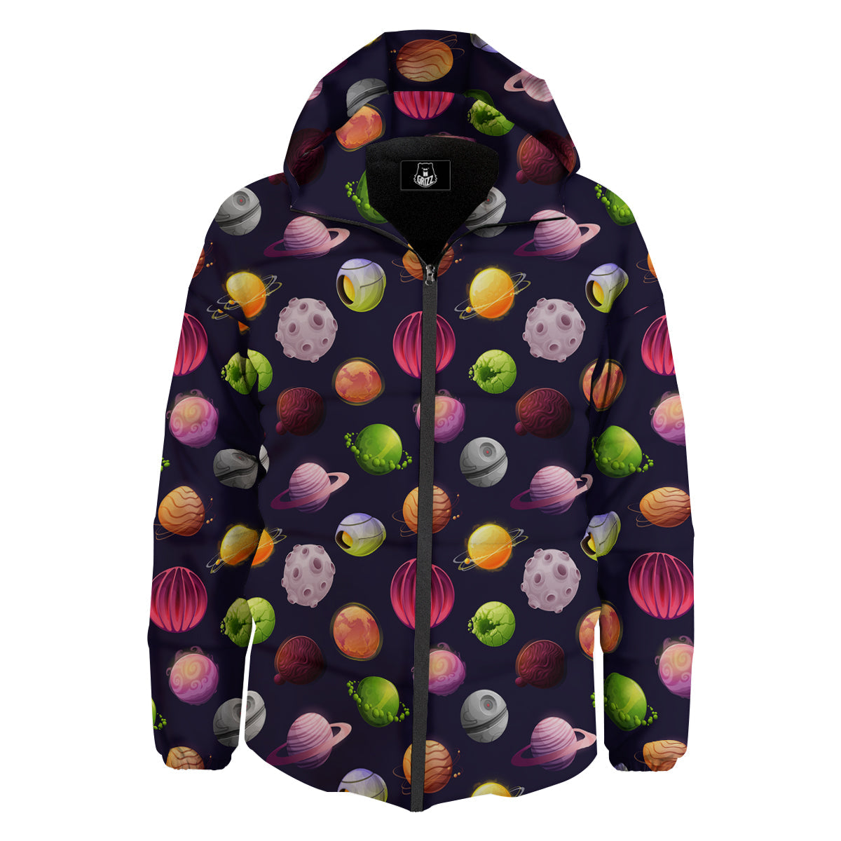 Planets And Stars Print Pattern Down Jacket-grizzshop