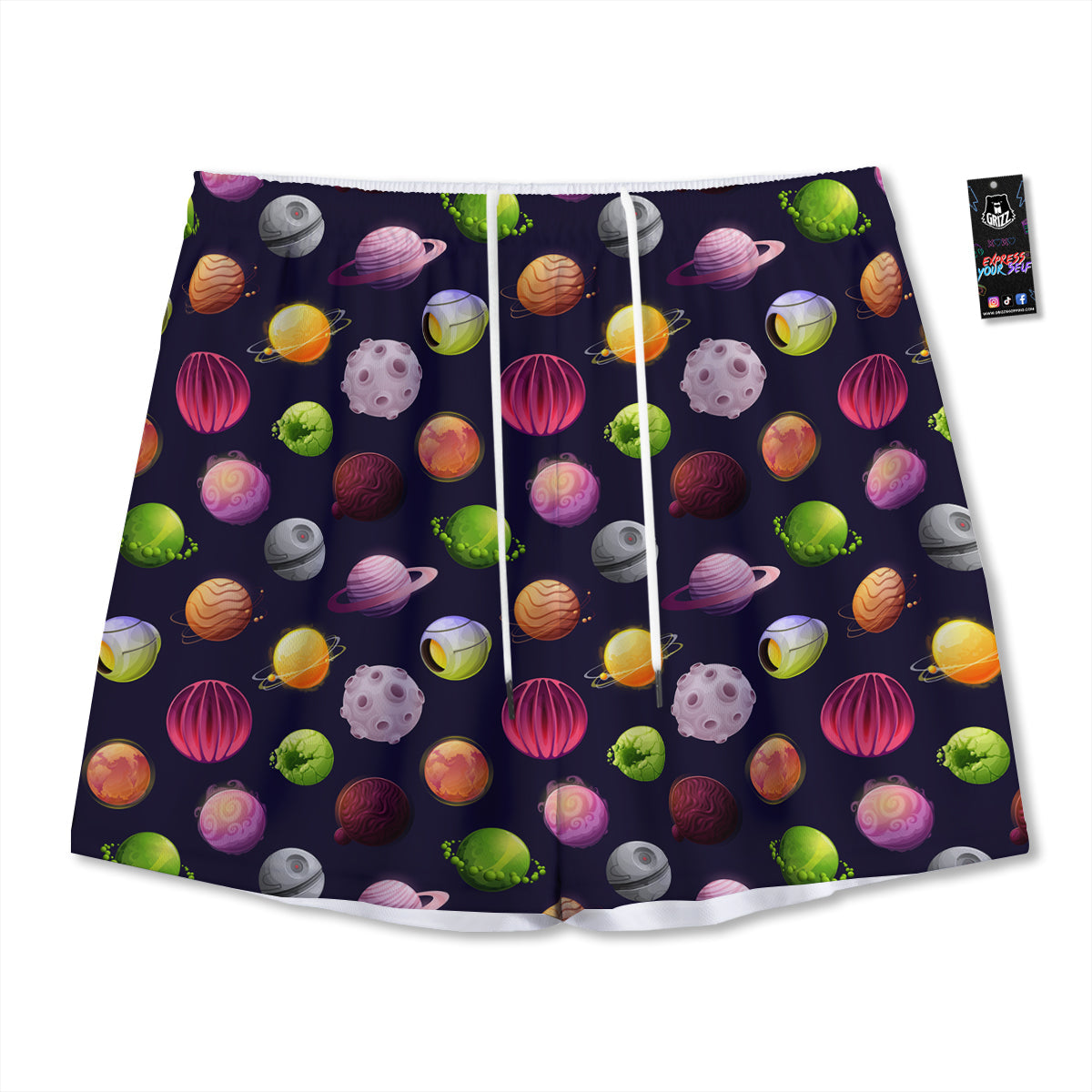 Polka Dot White And Cyan Print Pattern Mesh Shorts