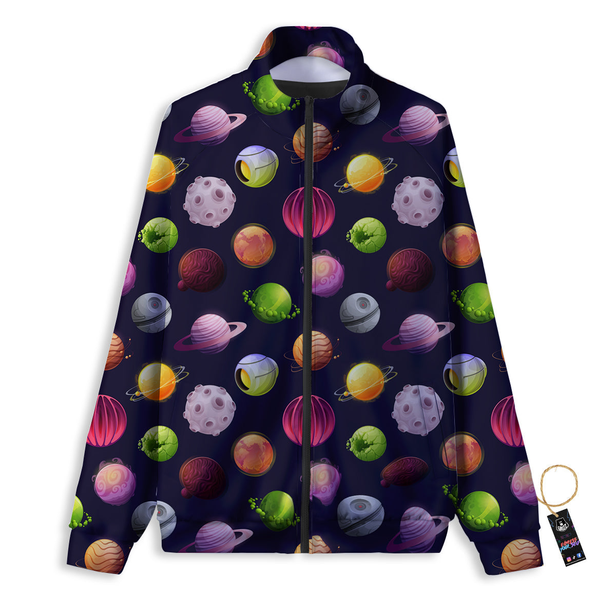 Planets And Stars Print Pattern Track Jacket-grizzshop