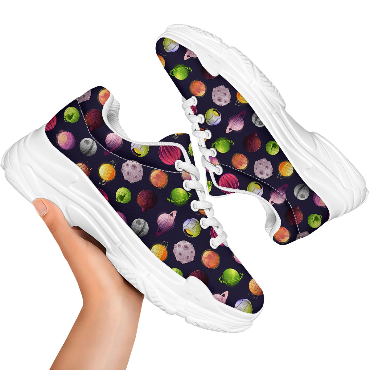 Planets And Stars Print Pattern White Chunky Shoes-grizzshop
