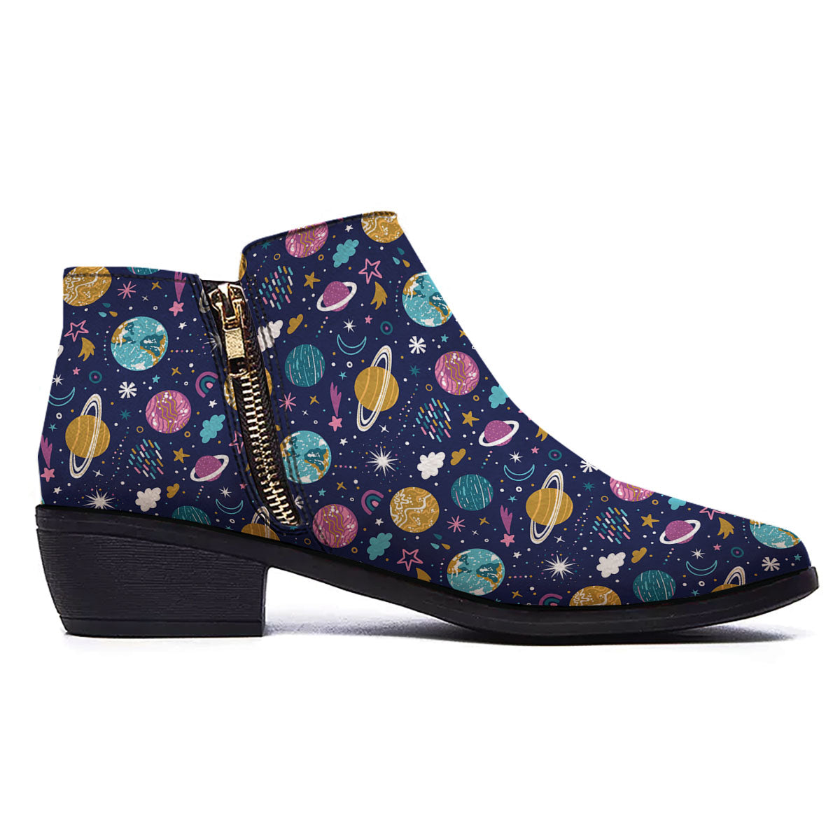 Planets Doodle Print Pattern Ankle Boots-grizzshop