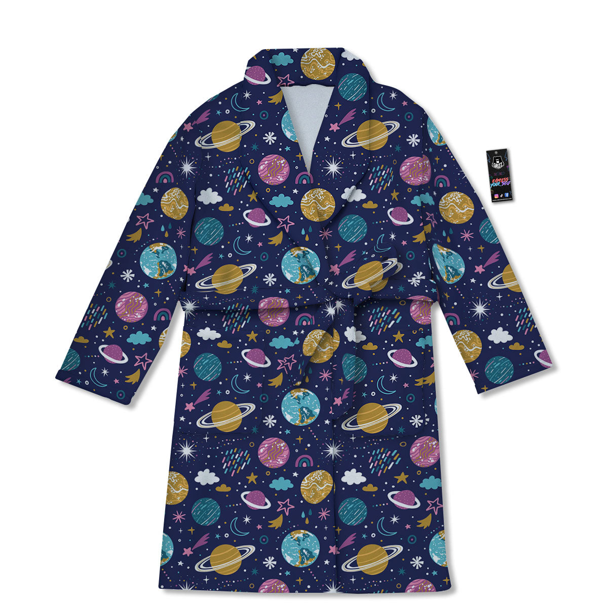 Planets Doodle Print Pattern Bathrobe-grizzshop