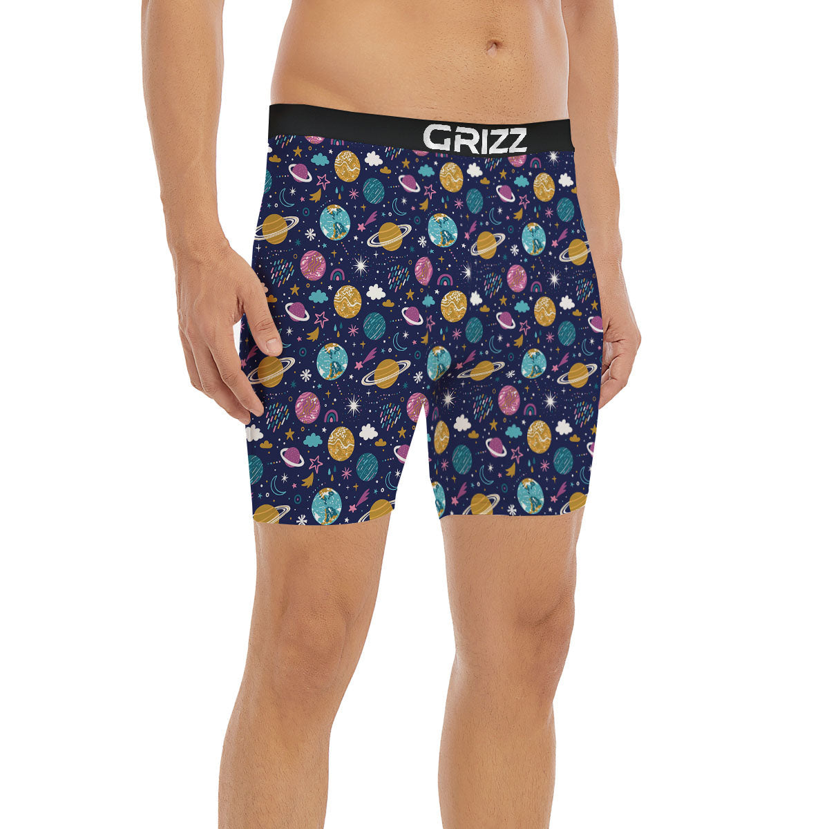 Planets Doodle Print Pattern Boxer Briefs-grizzshop