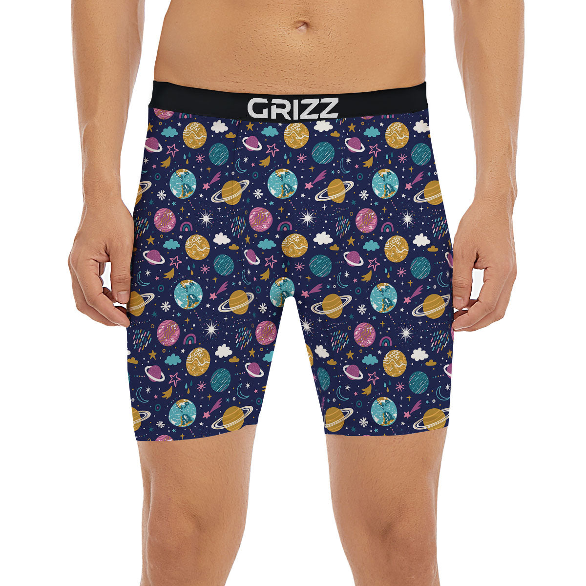 Planets Doodle Print Pattern Boxer Briefs-grizzshop