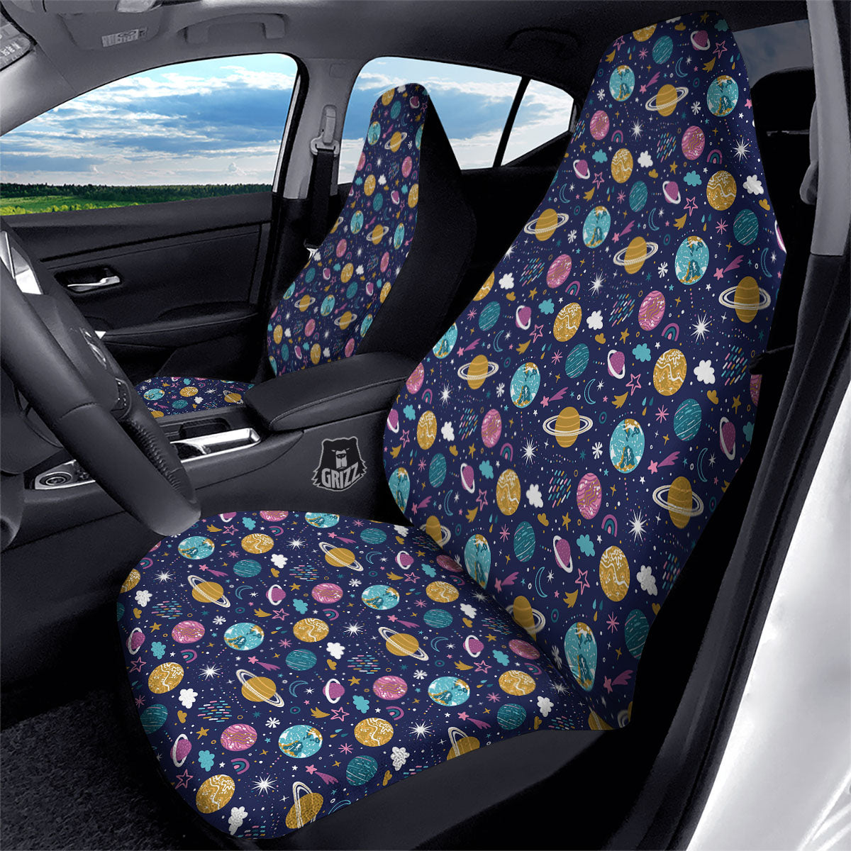 Planets Doodle Print Pattern Car Seat Covers-grizzshop