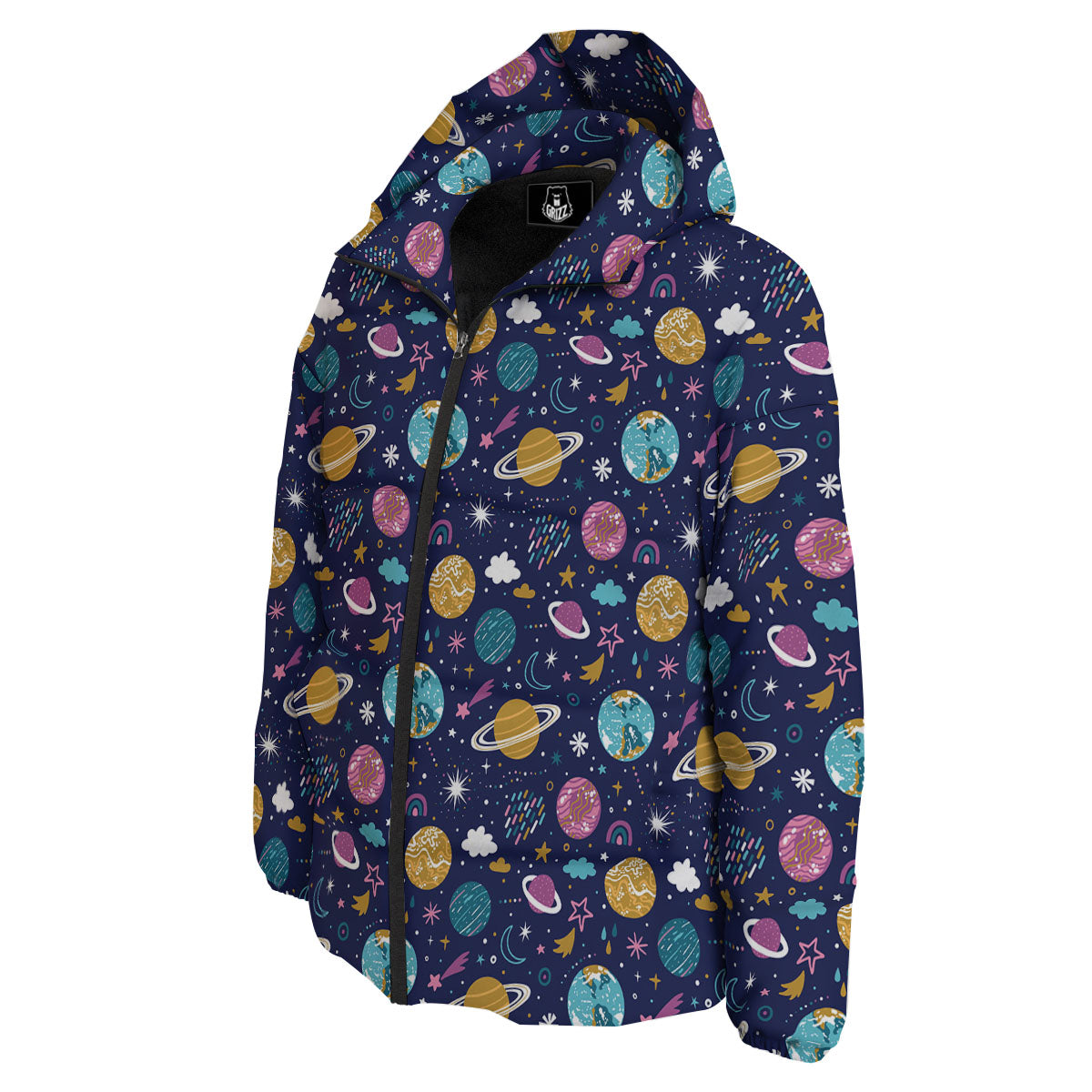 Planets Doodle Print Pattern Down Jacket-grizzshop
