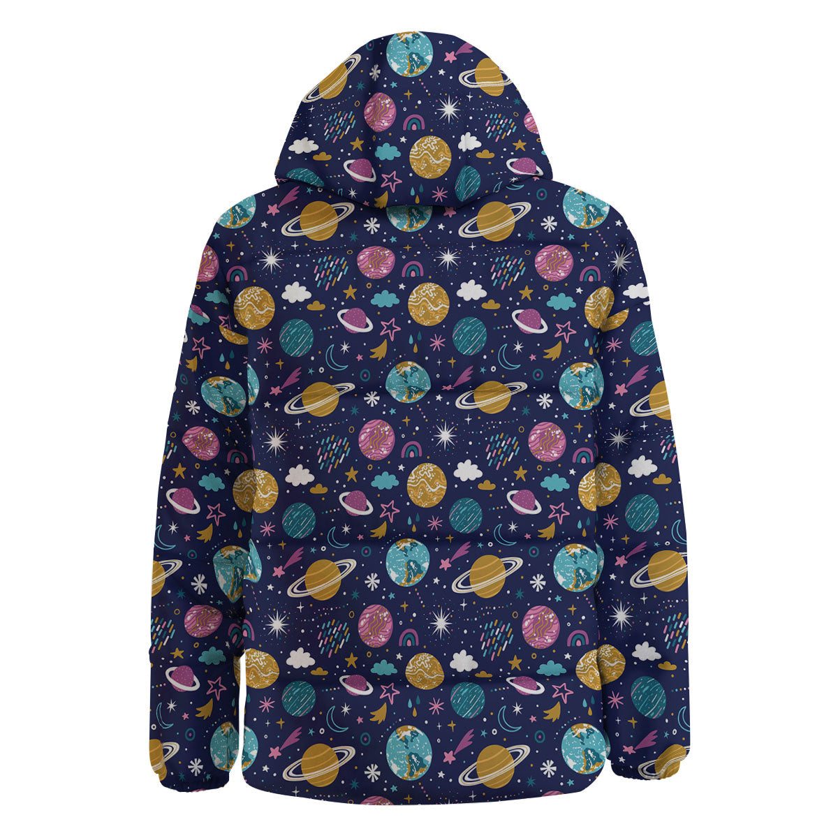 Planets Doodle Print Pattern Down Jacket-grizzshop