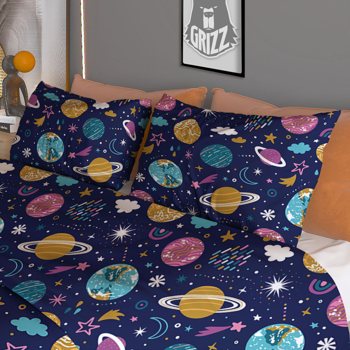 Planets Doodle Print Pattern Duvet Cover Bedding Set-grizzshop
