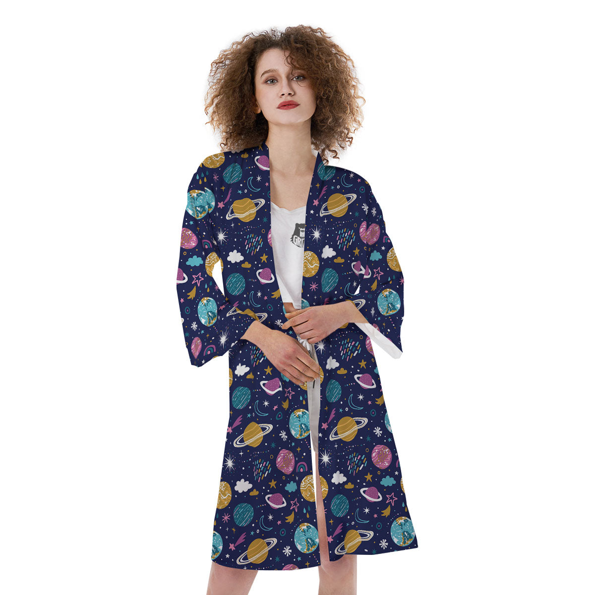 Planets Doodle Print Pattern Kimono-grizzshop