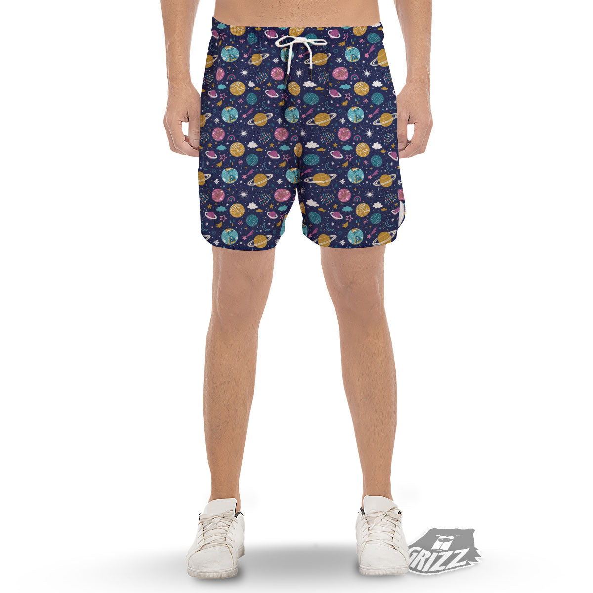 Planets Doodle Print Pattern Men's Gym Shorts-grizzshop