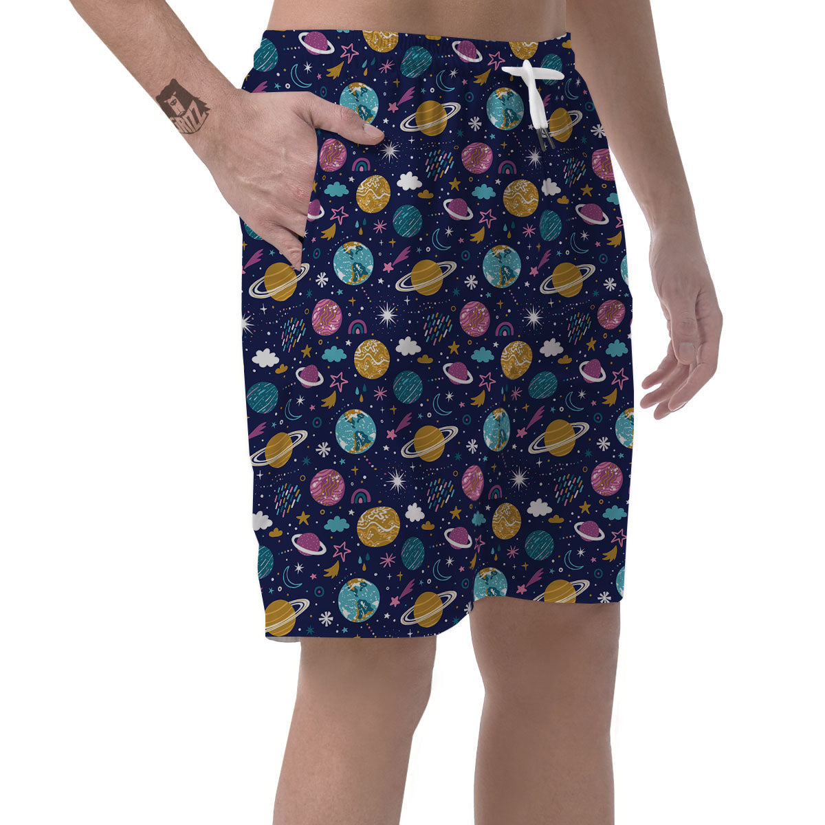 Planets Doodle Print Pattern Men's Shorts-grizzshop