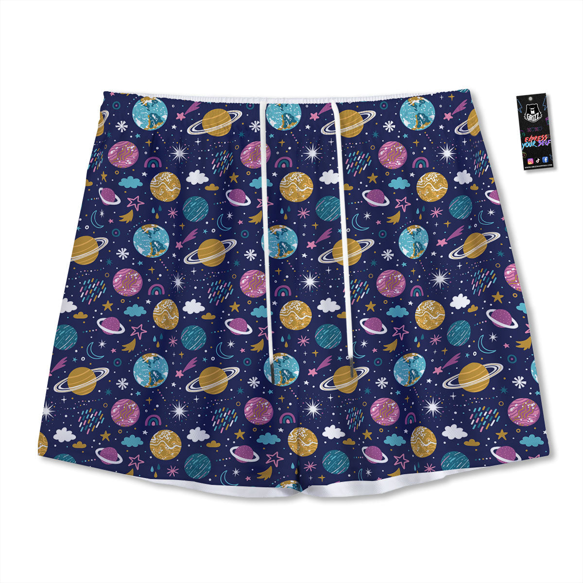 Planets Doodle Print Pattern Mesh Shorts-grizzshop