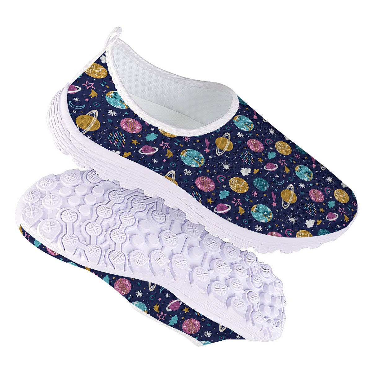 Planets Doodle Print Pattern Nurse Shoes-grizzshop