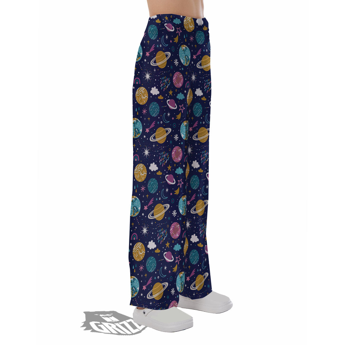Planets Doodle Print Pattern Pajama Pants-grizzshop