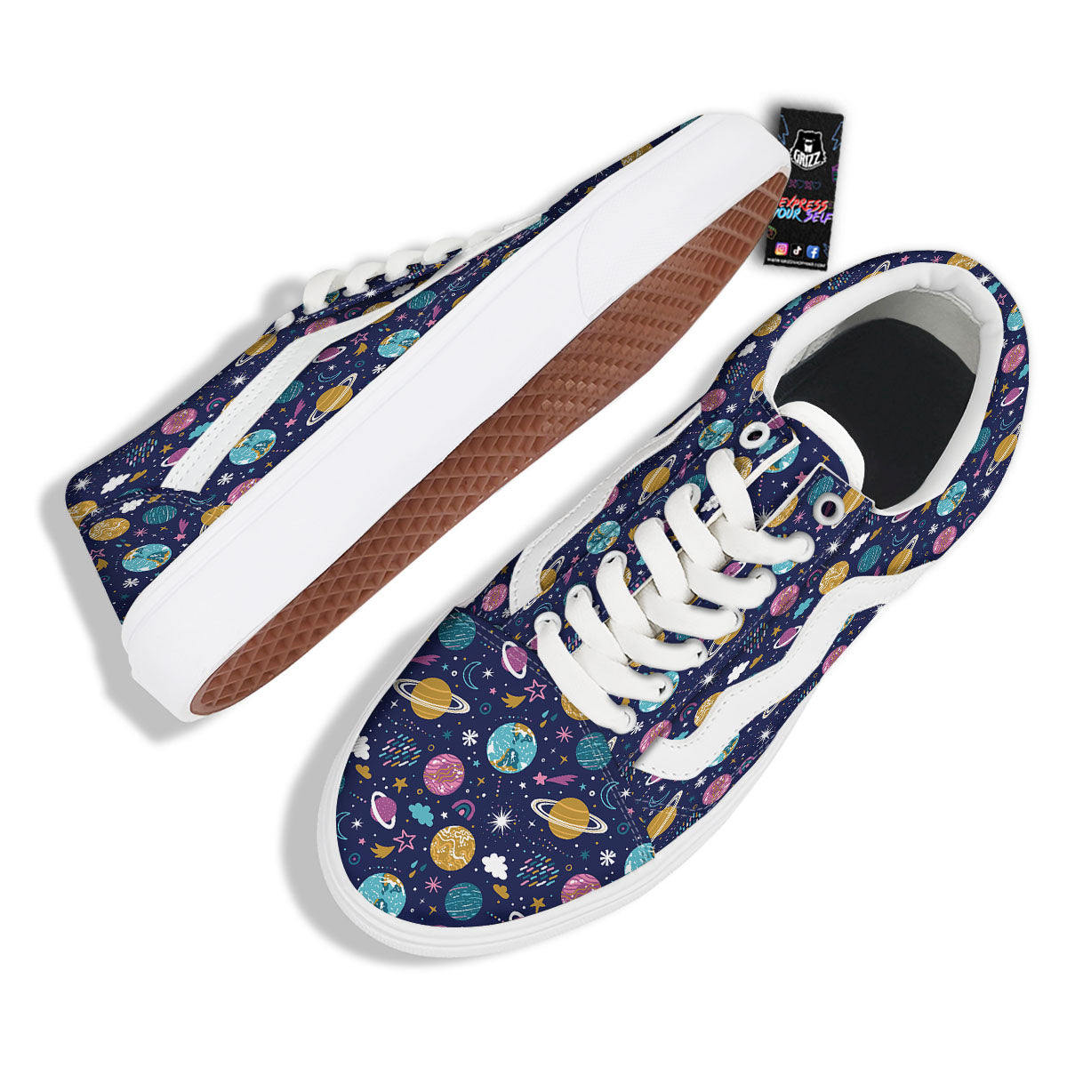 Planets Doodle Print Pattern Skate Shoes-grizzshop