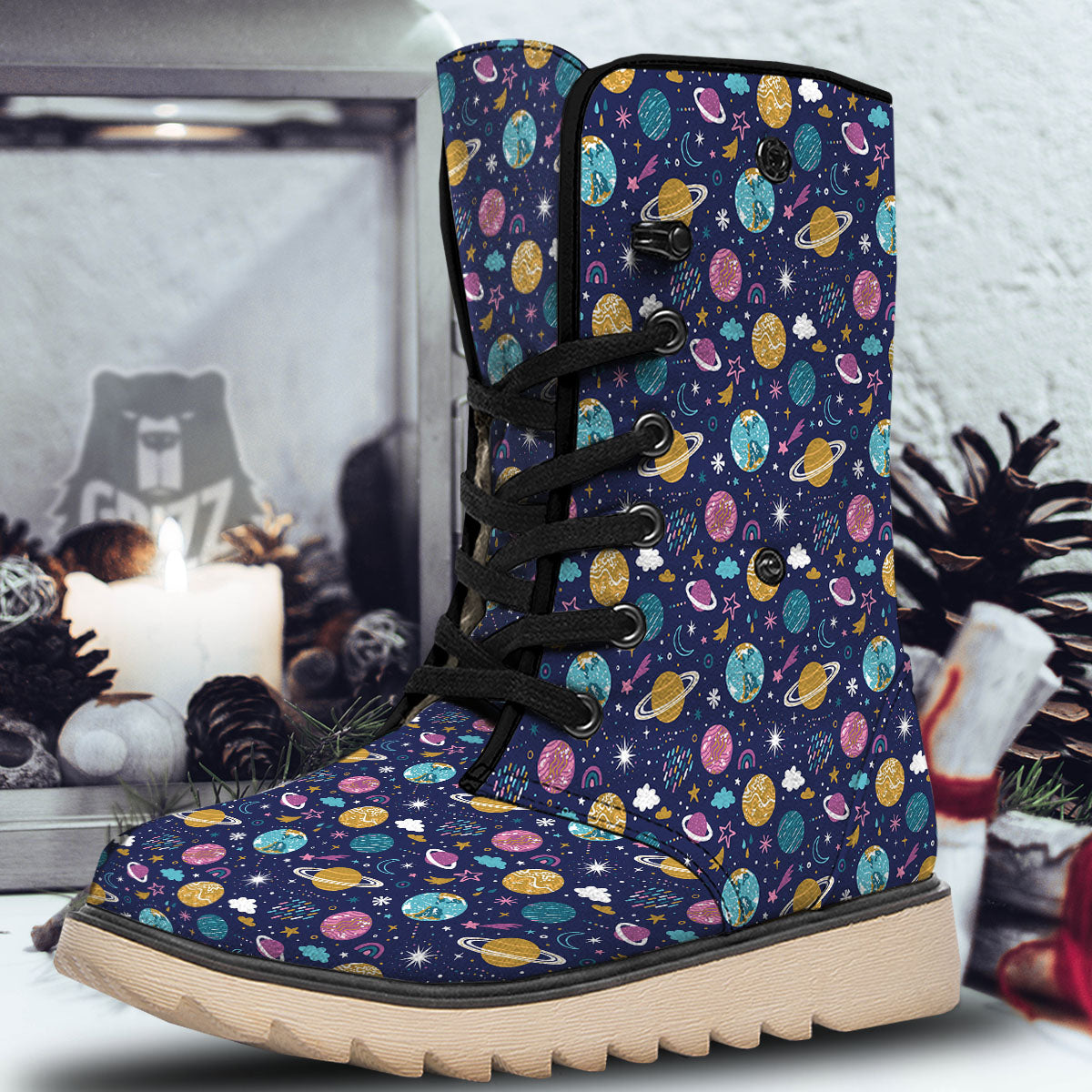 Planets Doodle Print Pattern Snow Boots-grizzshop