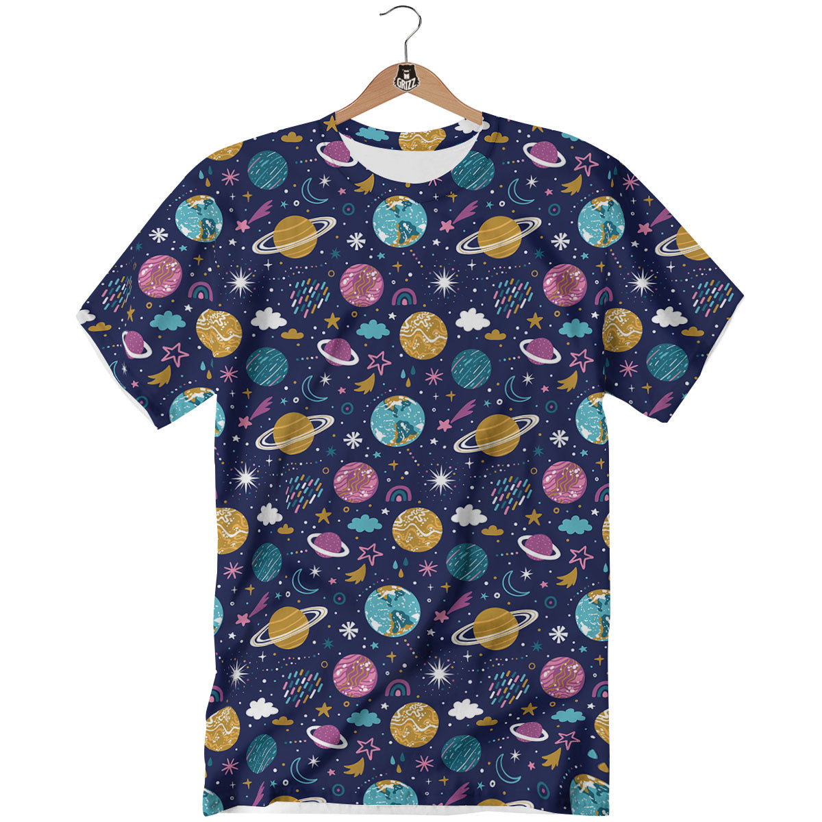 Planets Doodle Print Pattern T-Shirt-grizzshop