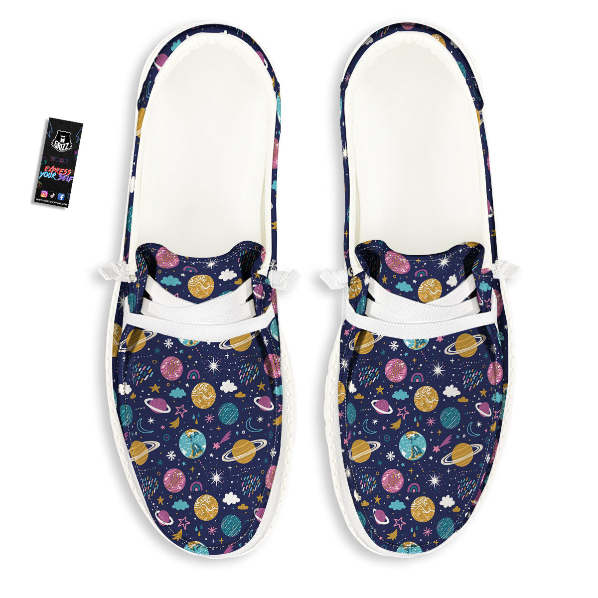 Planets Doodle Print Pattern White Loafers-grizzshop