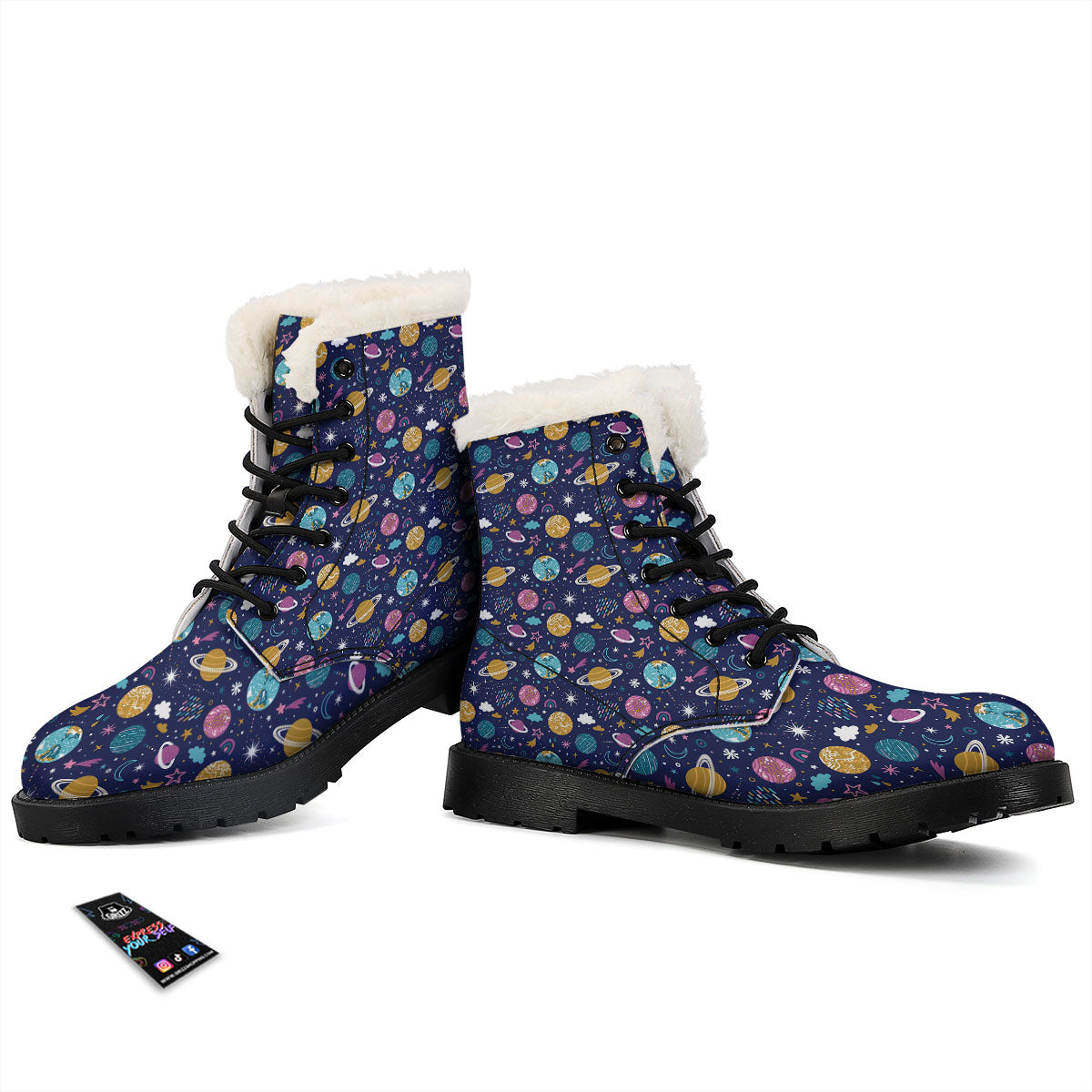Planets Doodle Print Pattern Winter Boots-grizzshop