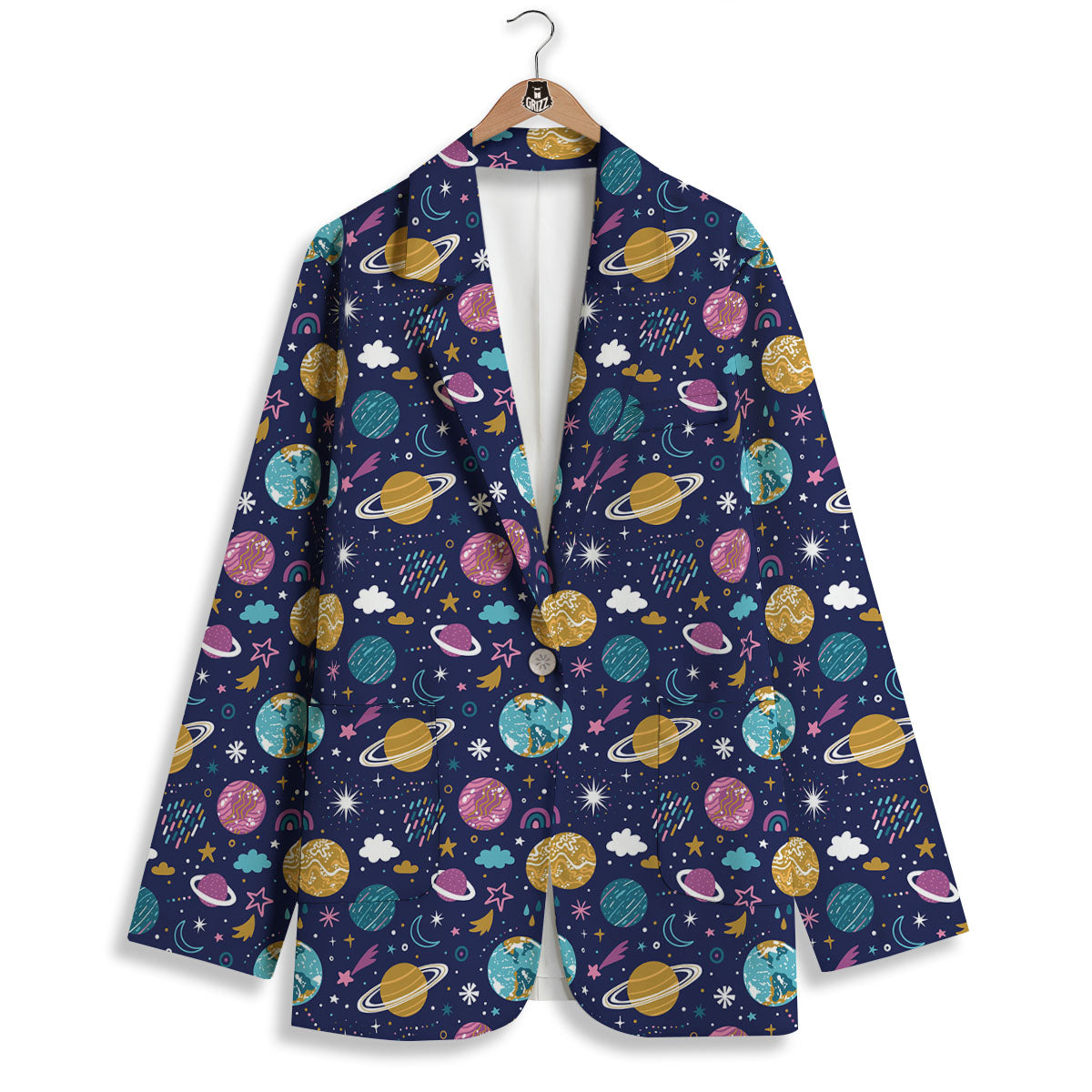 Planets Doodle Print Pattern Women's Blazer-grizzshop