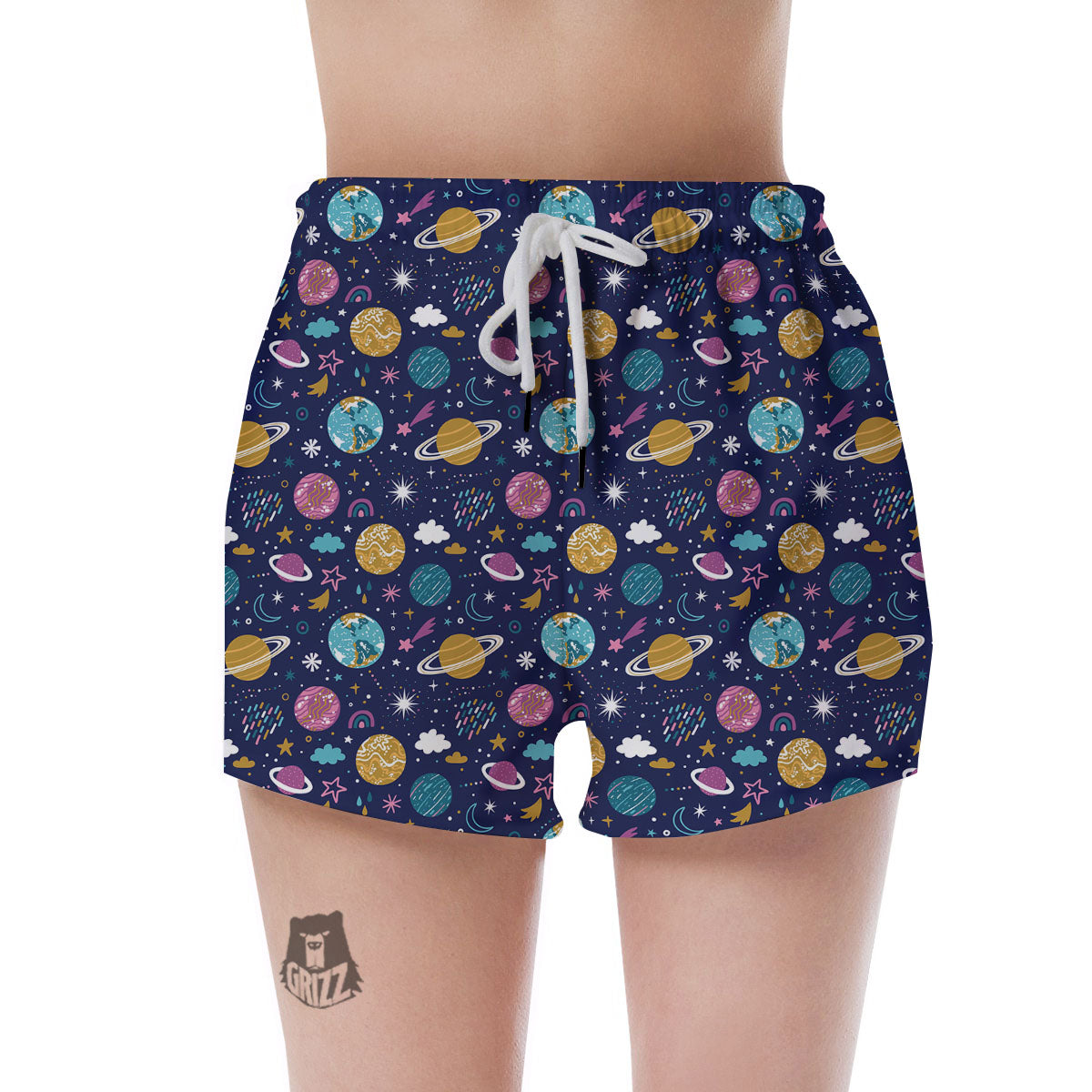 Planets Doodle Print Pattern Women's Shorts-grizzshop