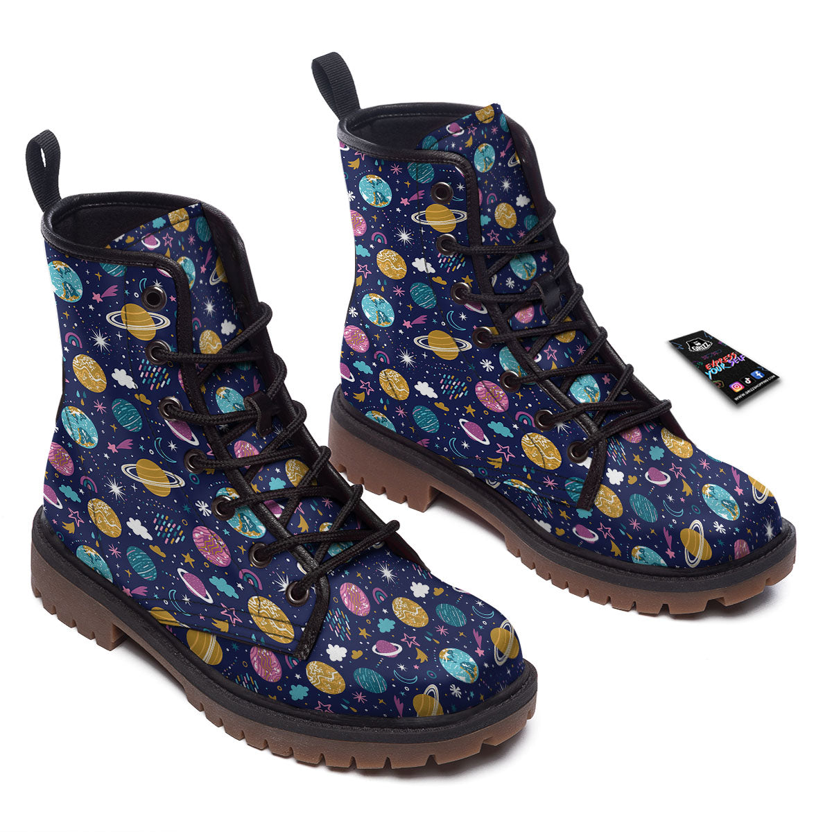 Planets Doodle Print Pattern Work Boots-grizzshop