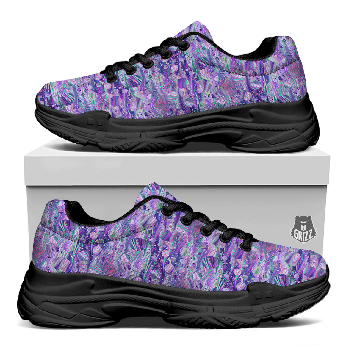 Planets Fantasy Print Pattern Black Chunky Shoes-grizzshop