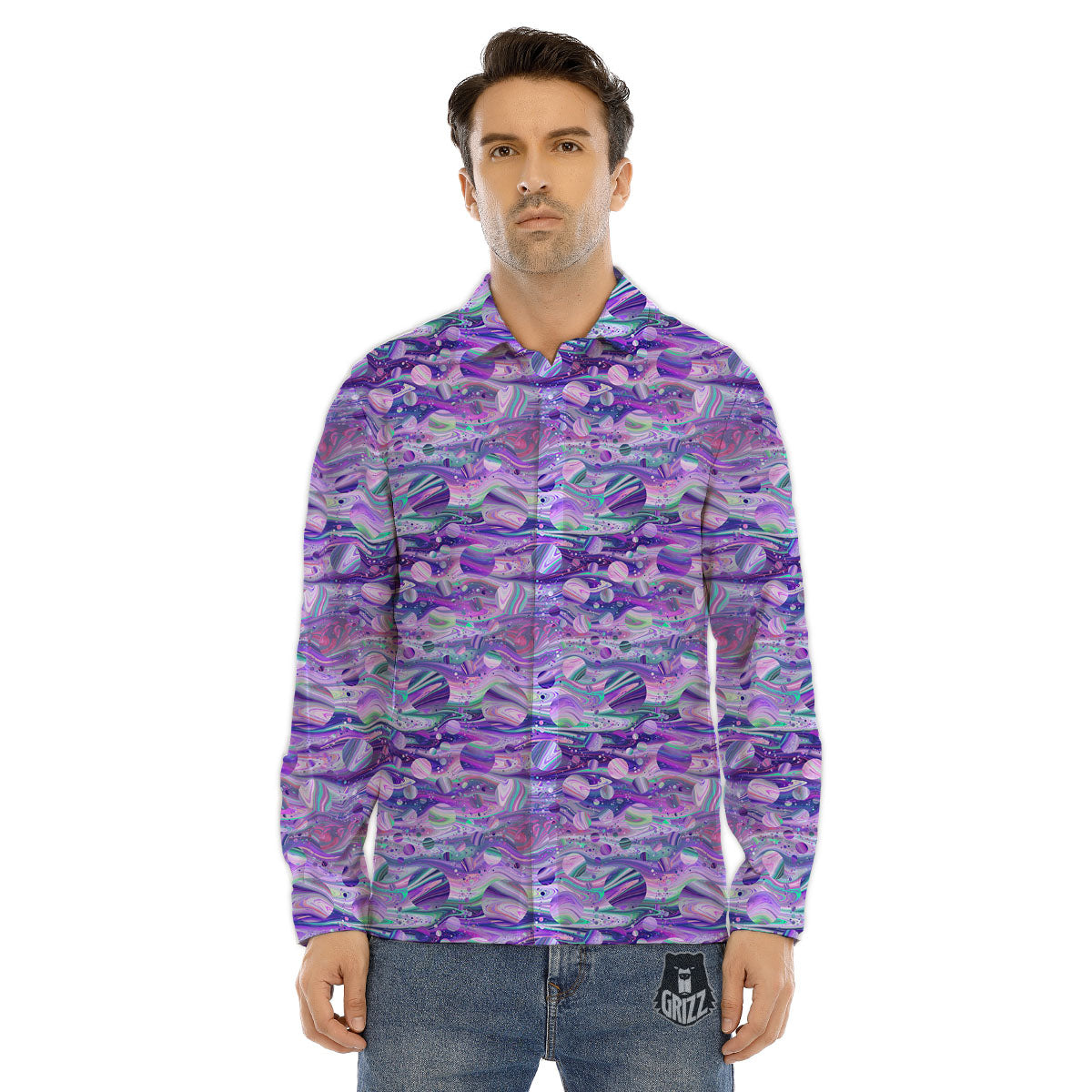 Planets Fantasy Print Pattern Men's Dress Shirts-grizzshop