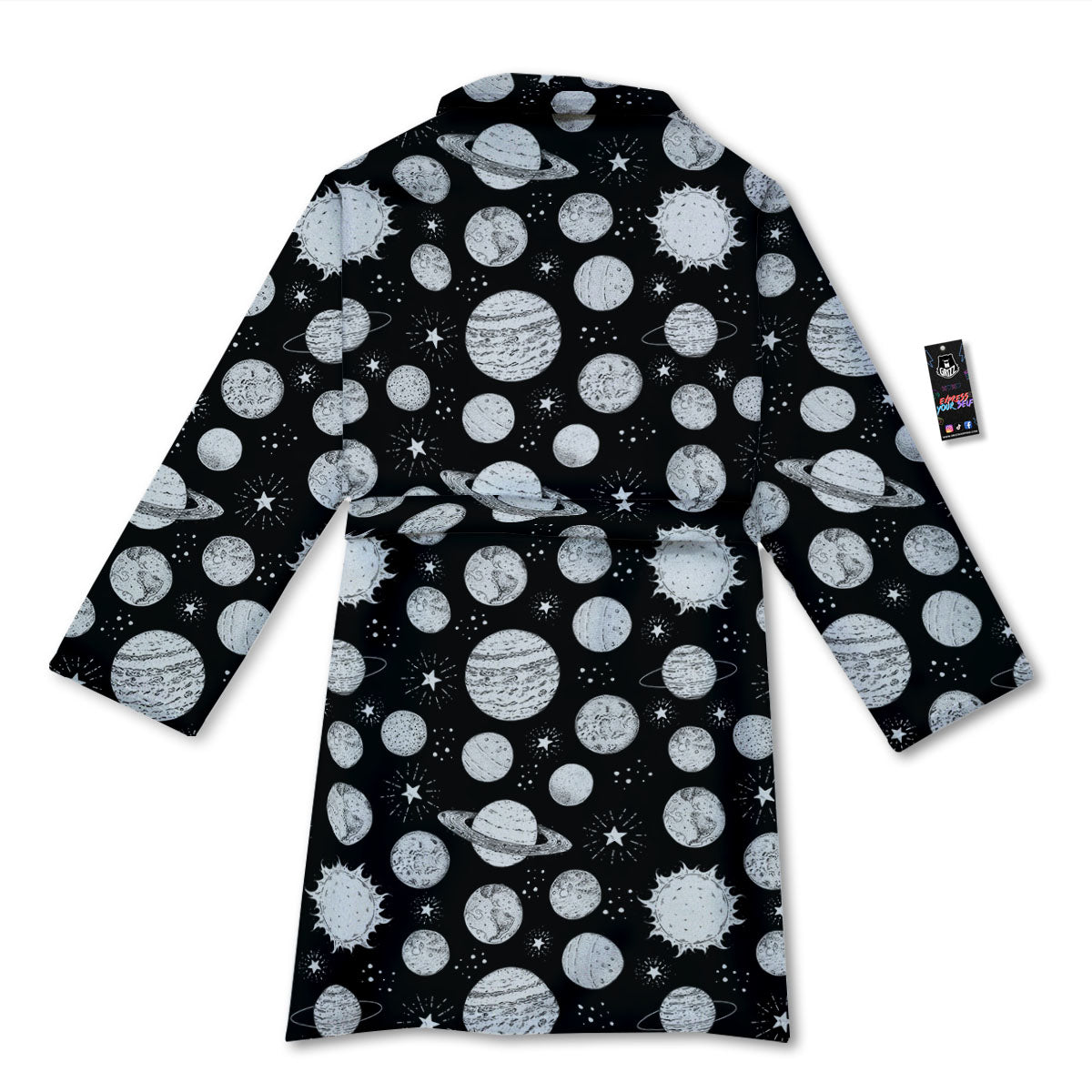 Planets White And Black Print Pattern Bathrobe-grizzshop