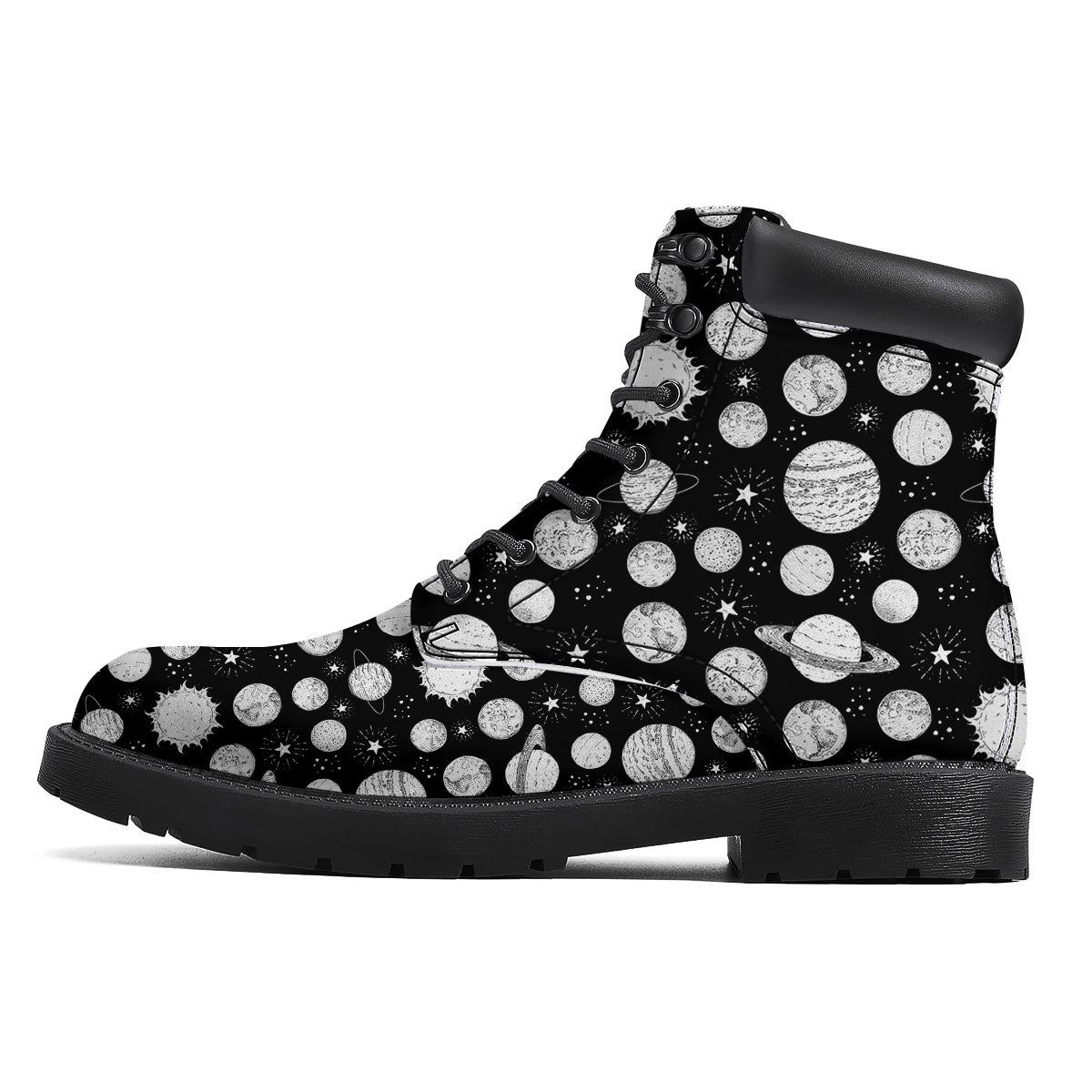 Planets White And Black Print Pattern Boots-grizzshop