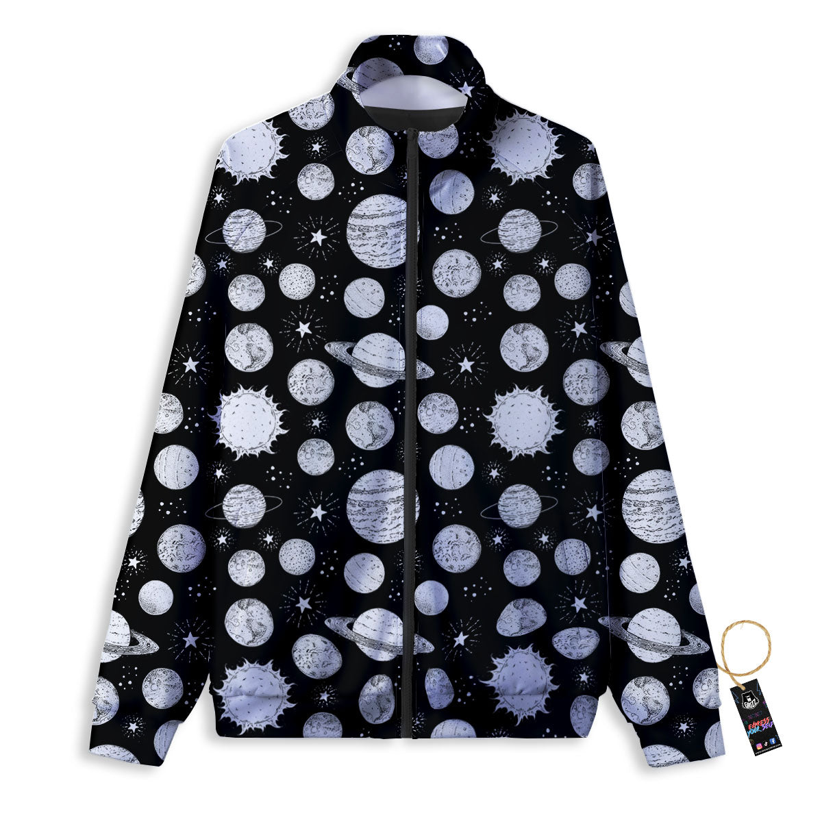 Planets White And Black Print Pattern Track Jacket-grizzshop