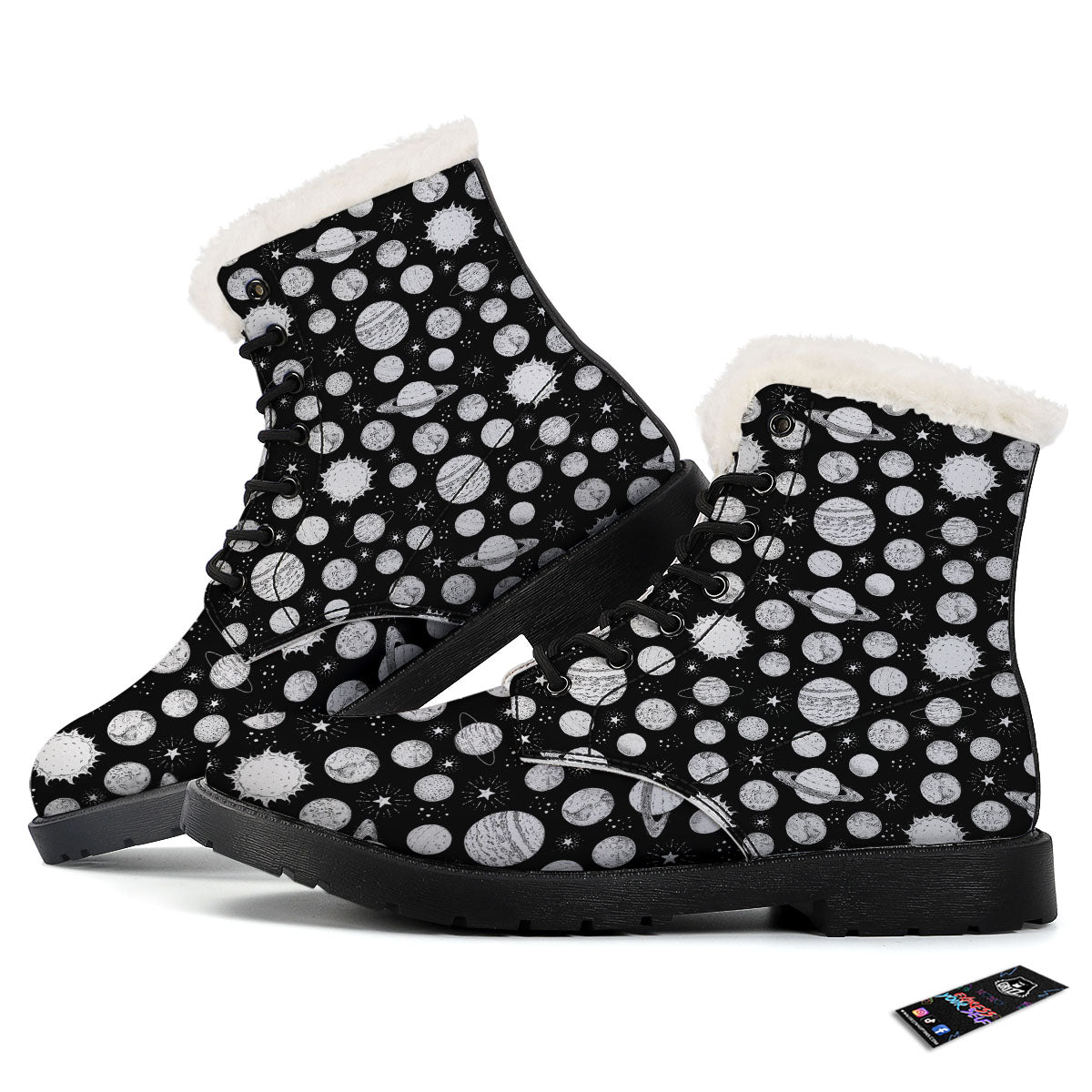 Planets White And Black Print Pattern Winter Boots-grizzshop