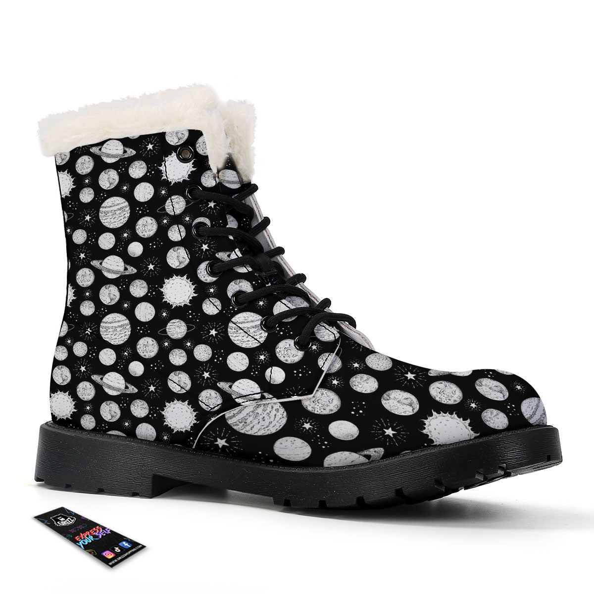 Planets White And Black Print Pattern Winter Boots-grizzshop