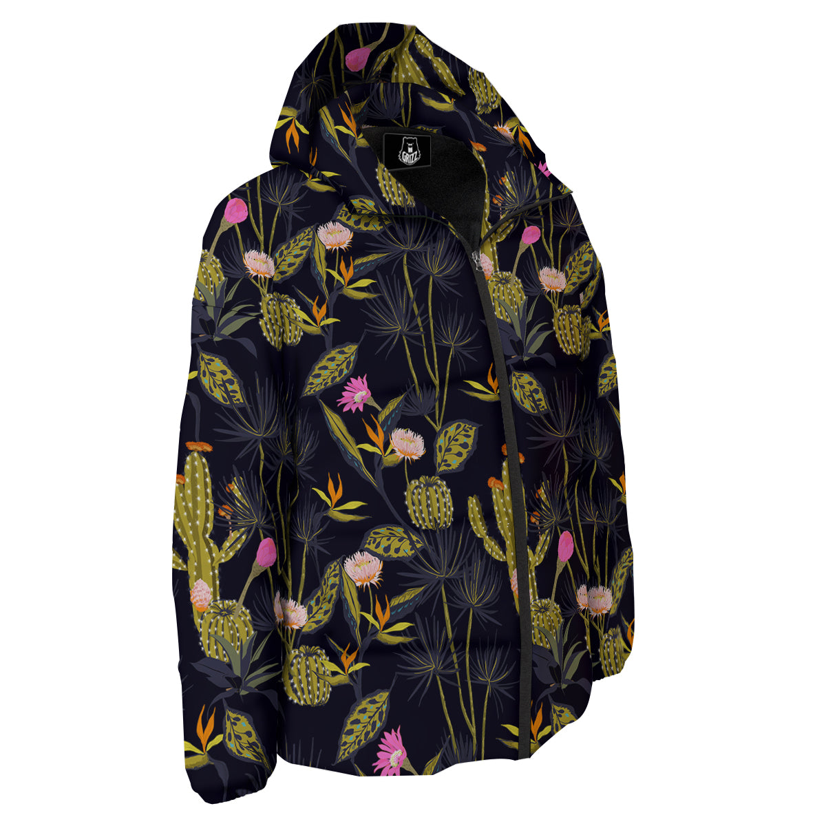 Plant Black Cactus Print Pattern Down Jacket-grizzshop