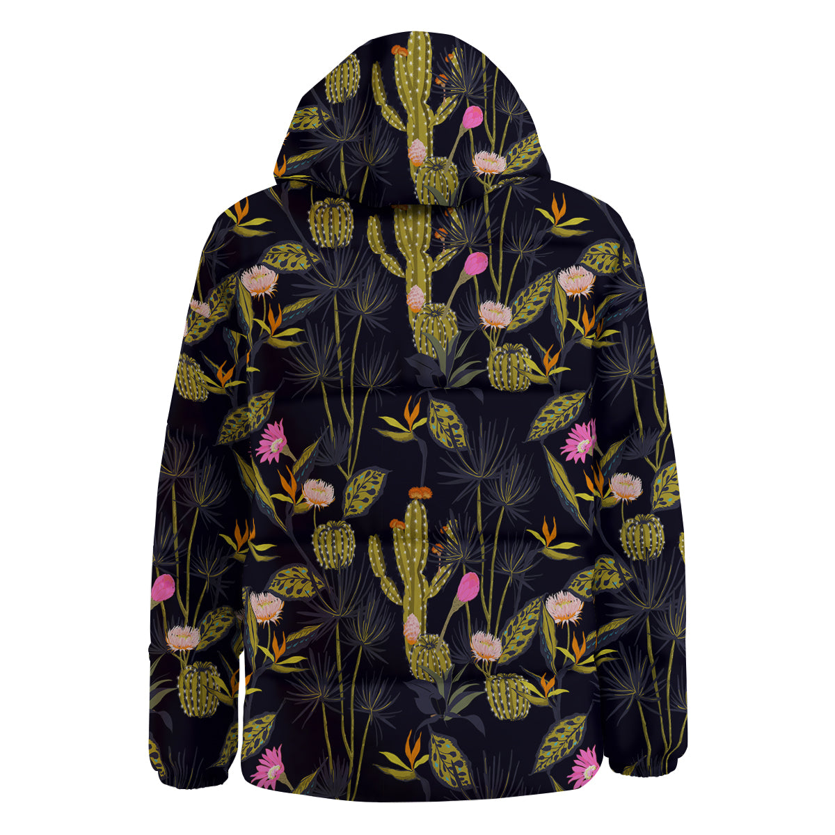 Plant Black Cactus Print Pattern Down Jacket-grizzshop