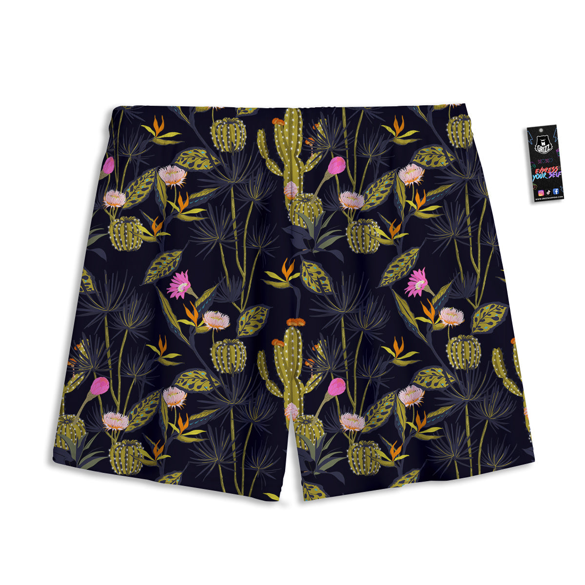 Plant Black Cactus Print Pattern Mesh Shorts